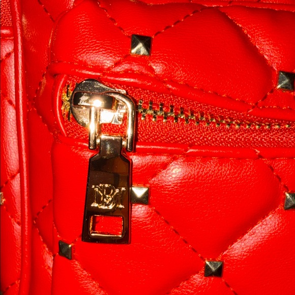 Badgley Mischka Red Quilted Backpack with Gold Accents main image 4